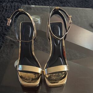 Jessica Simpson Metallic Gold Ankle-Strap Platform Heels